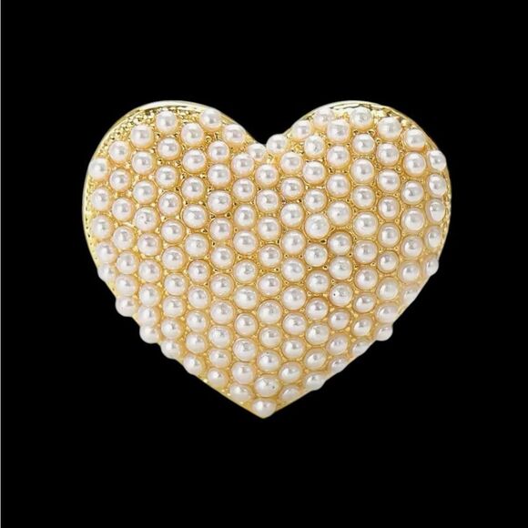 FAUX PEARL HEART BROOCH - Picture 1 of 3